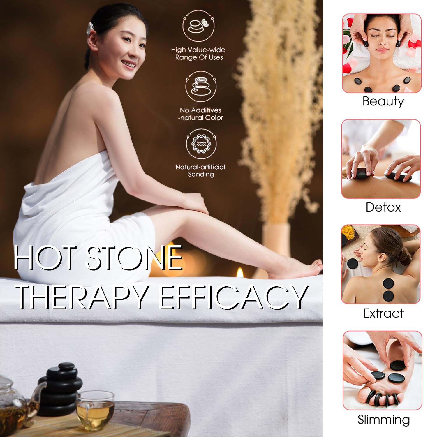 Maxdee Kamienie do masażu, niezbędne kamienie do masażu, 6 dużych kamieni do masażu, kamienie do masażu gorącymi kamieniami, do profesjonalnego lub domowego spa, ogrzewacz stóp, relaksujący, leczniczy