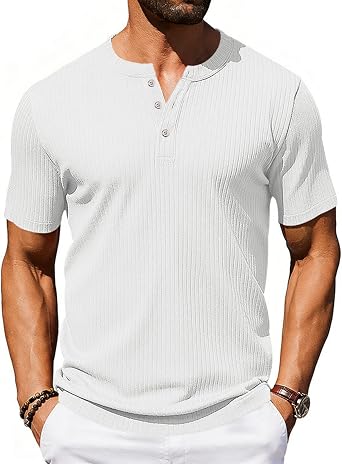 Mens Fashion Button Down Shirts Dressy Henley Shirt Crew Neck Short Sleeve Big and Tall Tshirts Mens Clothing