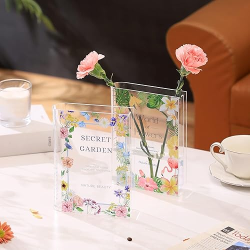 Miniatura 7 de Jarrón en forma de libro, jarrón acrílico en forma de libro para flores, jarrón de flores en forma de libro transparente, jarrón pequeño en forma de