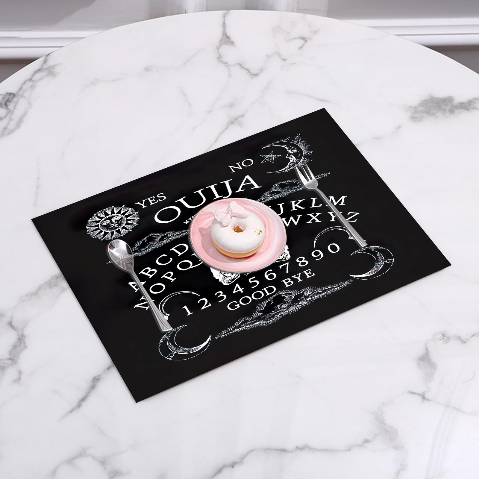 EYLOZS Placemats Set of 4,Easy to Clean Non-Slip Heat Resistant Dining Table Mats,Washable Woven Vinyl PVC Place mats,vector illustration of a Ouija board... planchette can be moved around,12x18 in