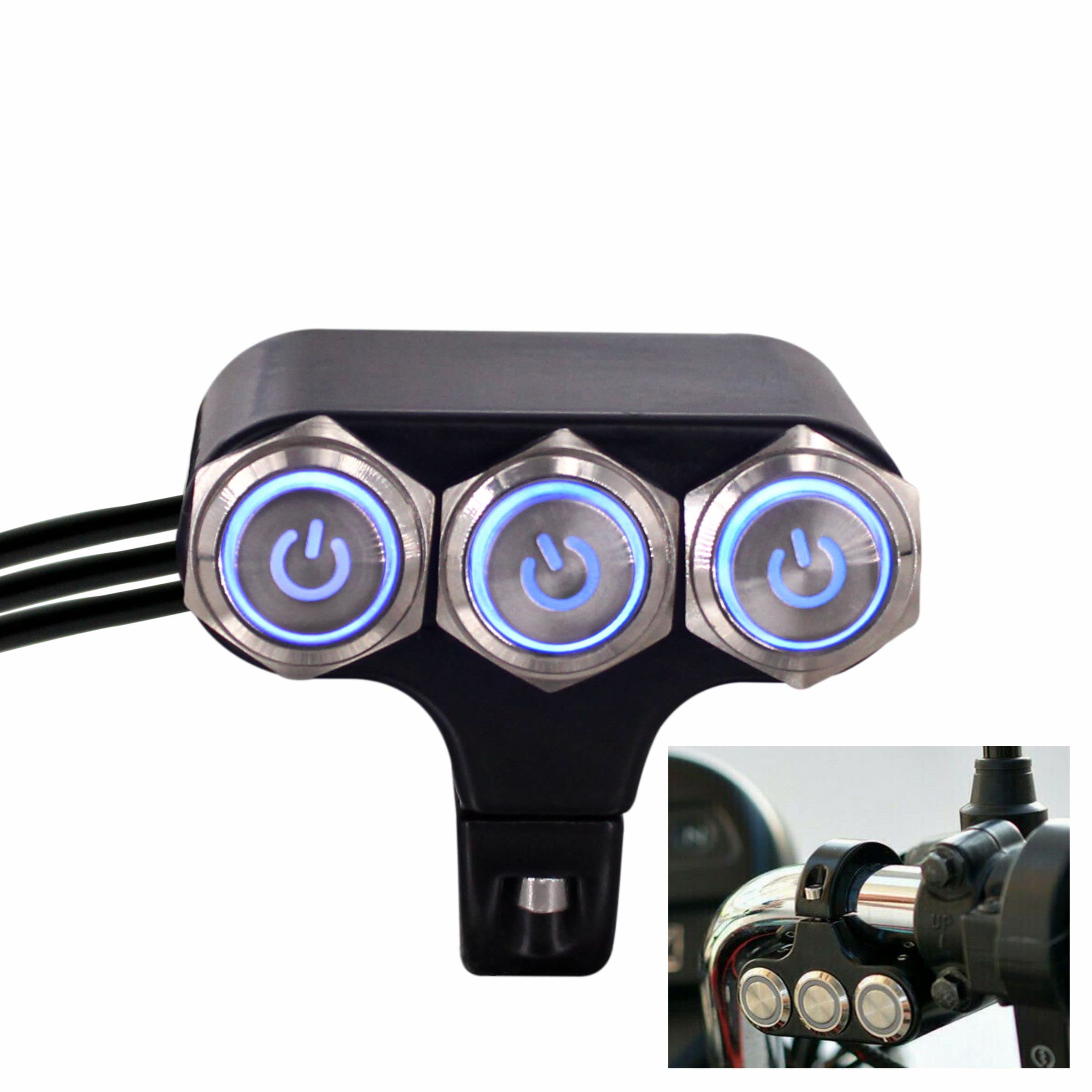 SORAX Triple Switch Control with Lighting LED Indicator Headlight Handlebar Switch Latching ON+Off Handle Bar Mount Push Button Suitable for All Motorbike (Pack of 1Pcs)-image-25