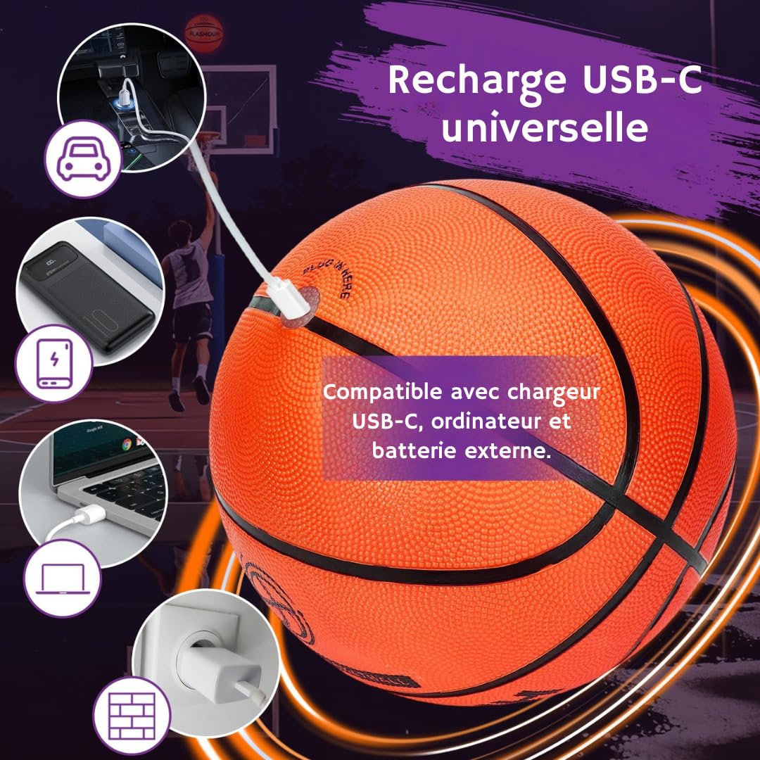 Véritable Ballon de Basket LED T7 Rechargeable USB-C - Pompe Incluse