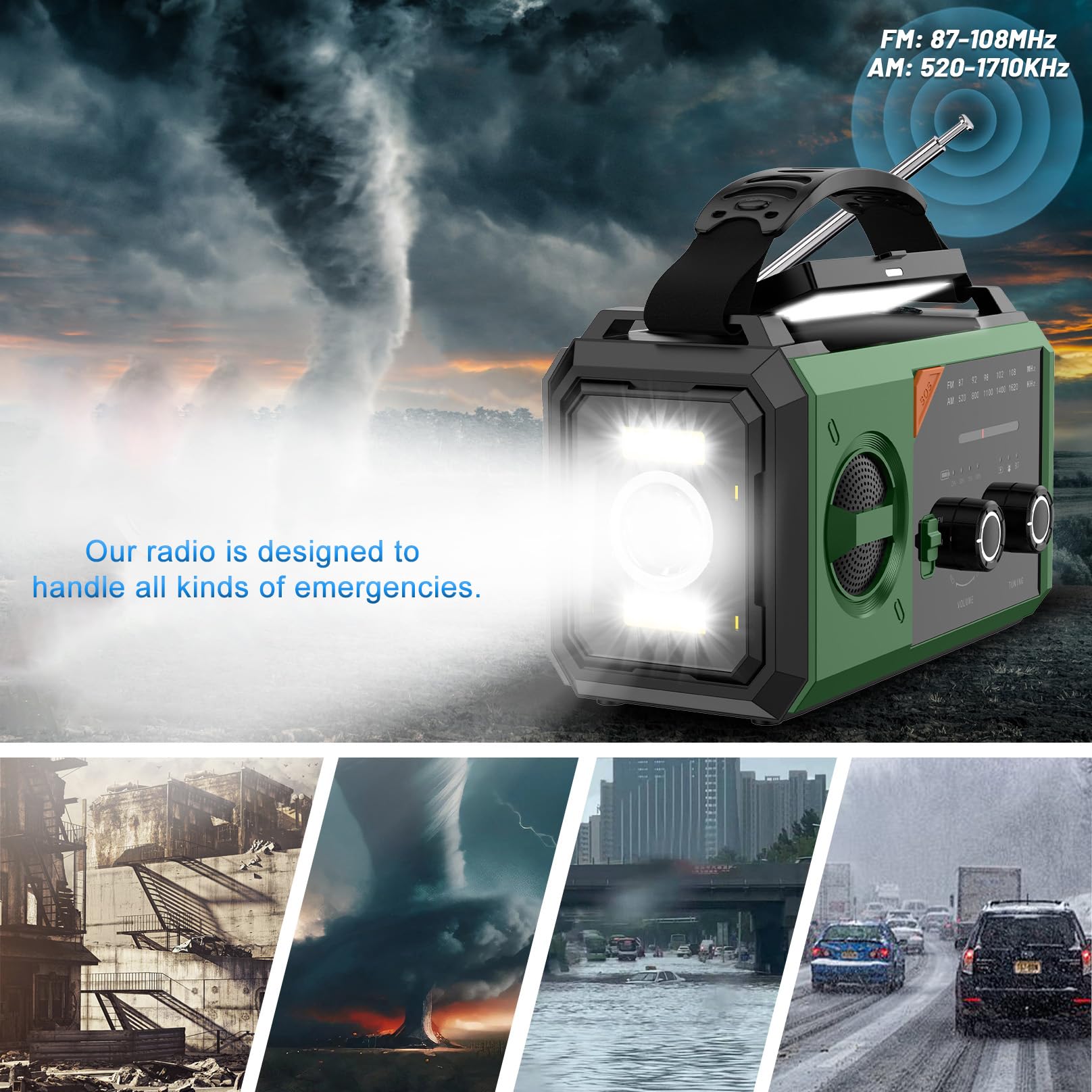 27000mAh Bluetooth Kurbelradio mit Handyladefunktion Solar, AM/FM Solar Radio 3 Lademethoden 8 in 1 Tragbares Notfallradio mit Powerbank,SOS,Taschenlampe,Kompass,Leselampe,Kopfhöreranschluss
