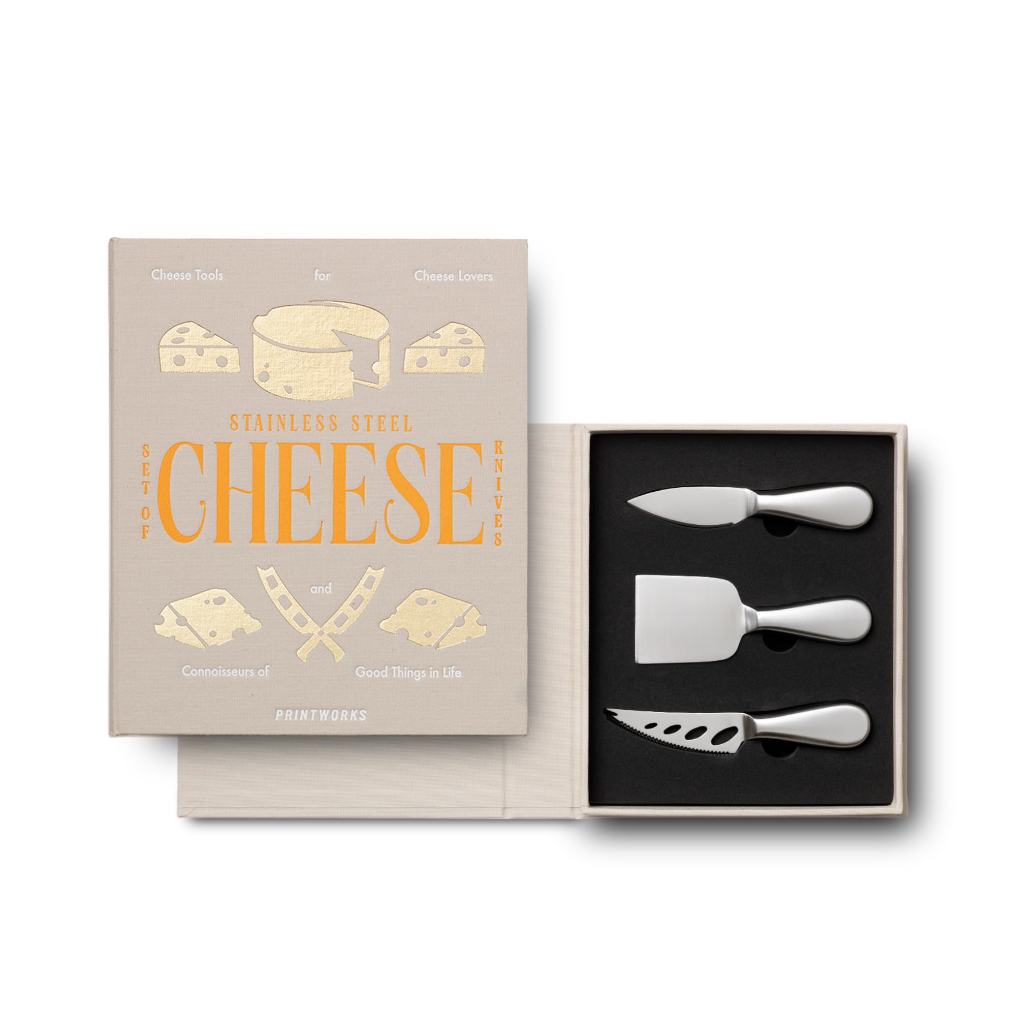 Printworks The Essentials, Cheese Knife Set – 3 Pieces Stainless Steel Gift Set with Pronged, Chisel, and Heart Knives – Stylish Charcuterie Accessories and Dishwasher Safe