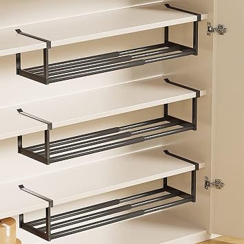 3 Pcs Expandable Shoe Storage Rack for Closet Hanging Retractable Adjustable Cabinet Shoe Organizer for Space SavingBlack