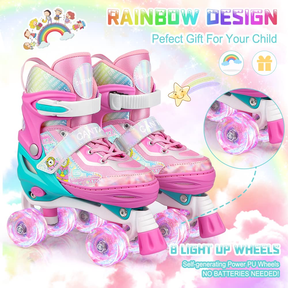 Roller Skates for Kids Girls Boys 4 Size Adjustable Kids Roller Skates with Wheels Light up for Children, Teens, Beginner & Advance, Indoor Outdoor