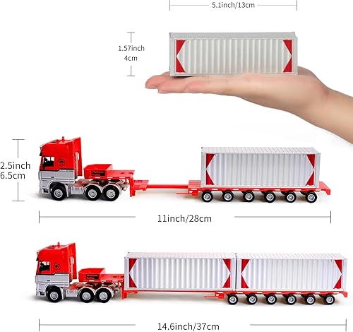 Miniatura 3 de Fubarbar - Juego de camión de transporte telescópico de transporte 150 con 2 contenedores que se abren, remolque de juguete para fiesta de