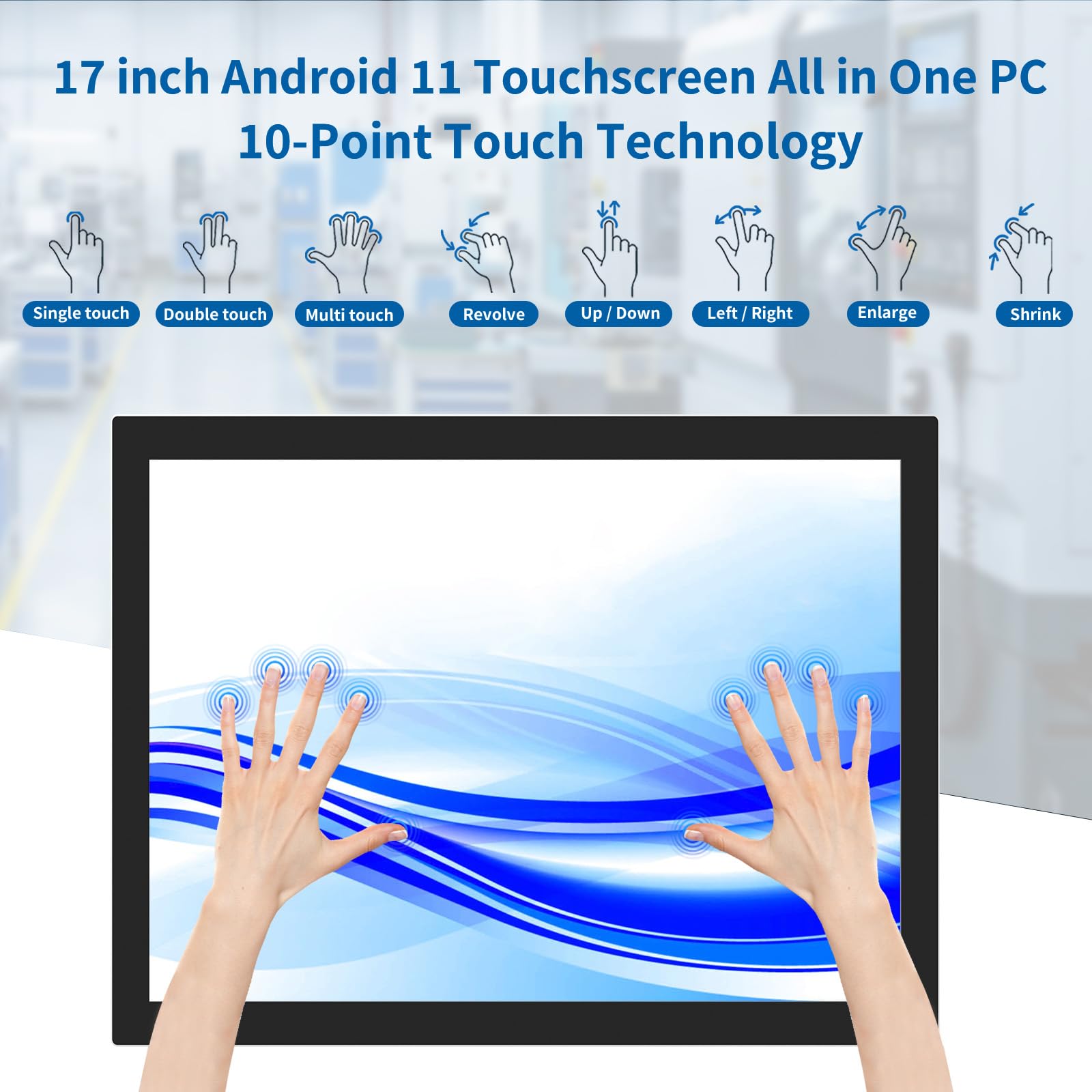 GreenTouch Computer touch screen integrato da 17 pollici, tutto in uno, pannello open frame PC industriale, Wi-Fi e altoparlanti integrati, RK3566 4 GB RAM e 32 GB ROM per industriali