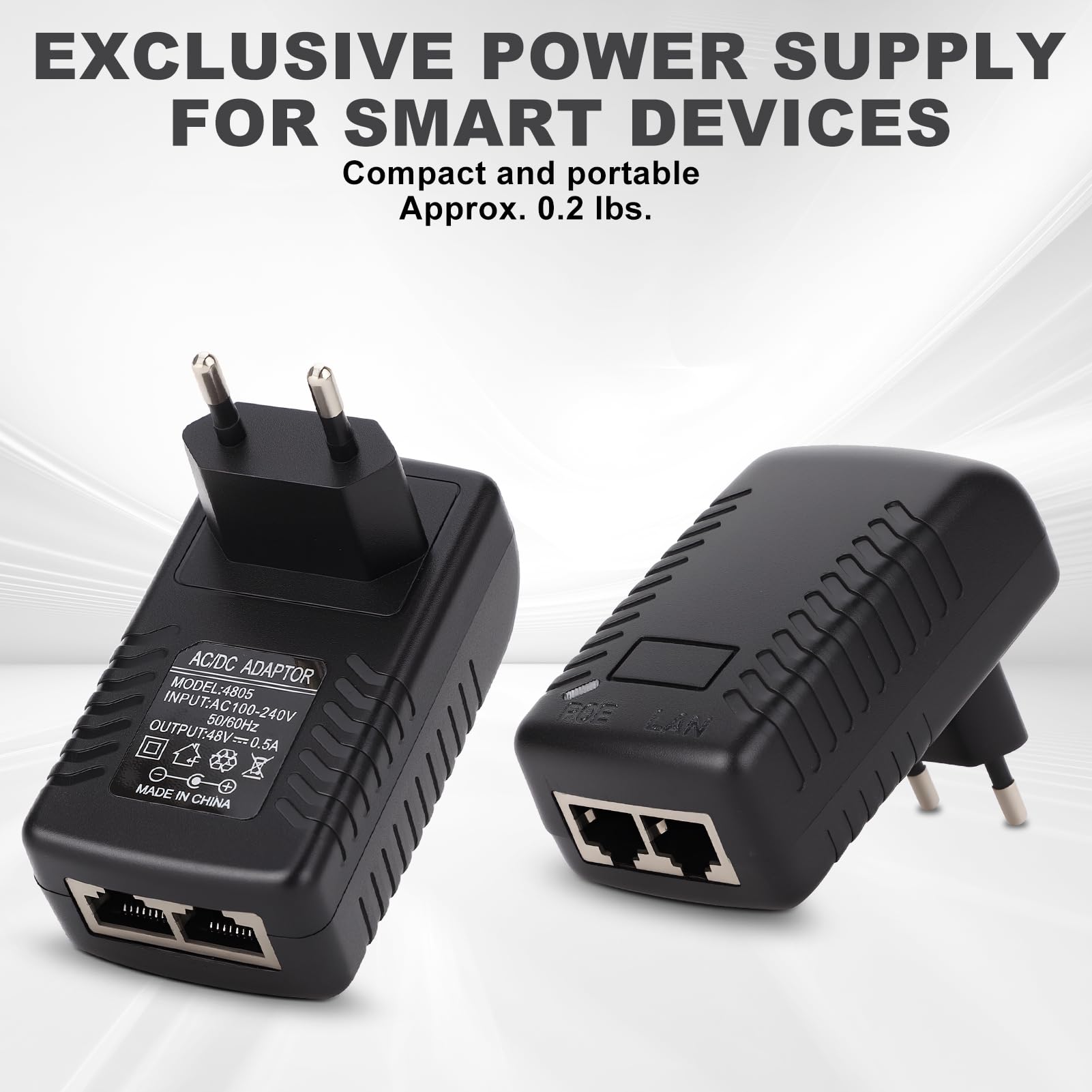 Zunate Adattatore Ethernet per Iniettore Poe da Parete 48V 0,5A Alimentatore per Telecamera per Telefono IP (Spina UE)