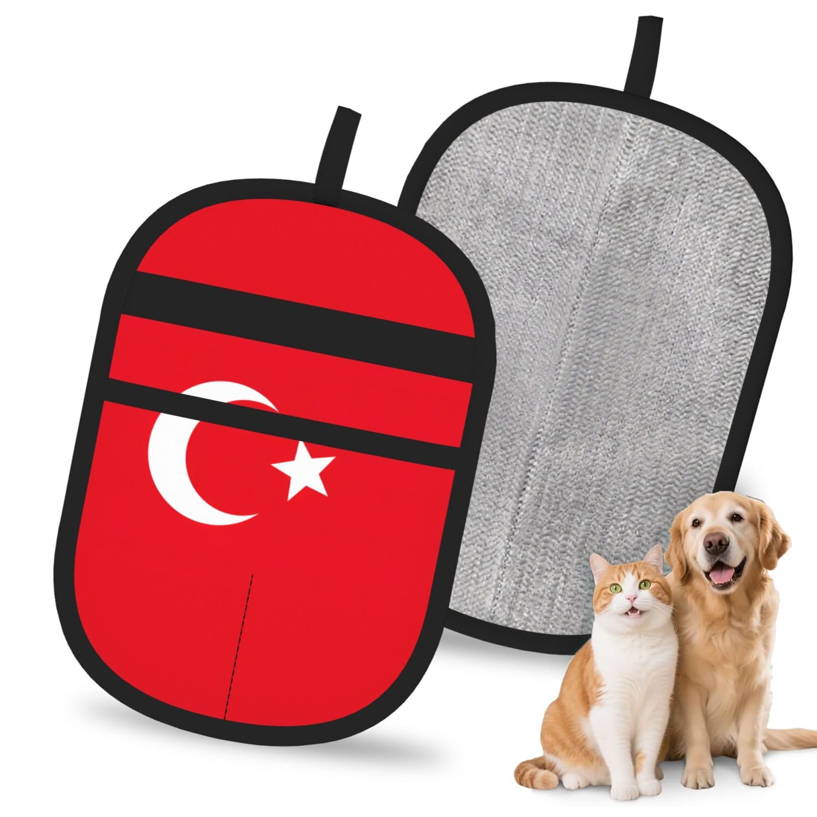 Flag Of Turkey Print Pet Hair Remover Gloves Grooming Cleaning Accessory Reusable Deshedding Tool