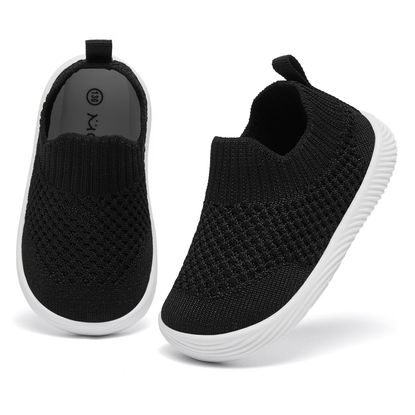 MORENDL Baby Shoes Toddler Walking Sock Shoes Infant Sneakers Boy & Girls Non-Slip Slipper Black 12-15Months