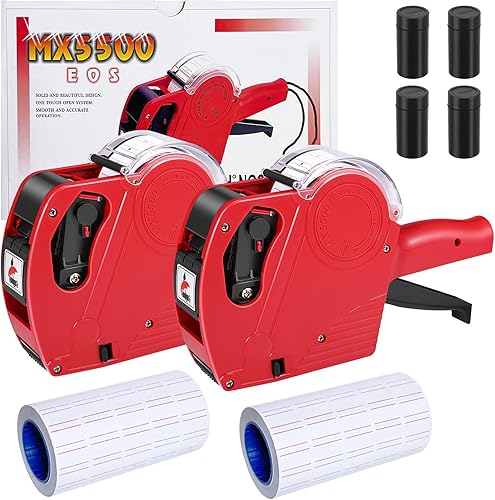 LonXFan Price Gun, 2 Pack Pricing Gun with 5000 Labels & 4 Ink Rollers Kit - 8 Digits Price Tagging Gun Price Label Maker Machine for Office, Home,