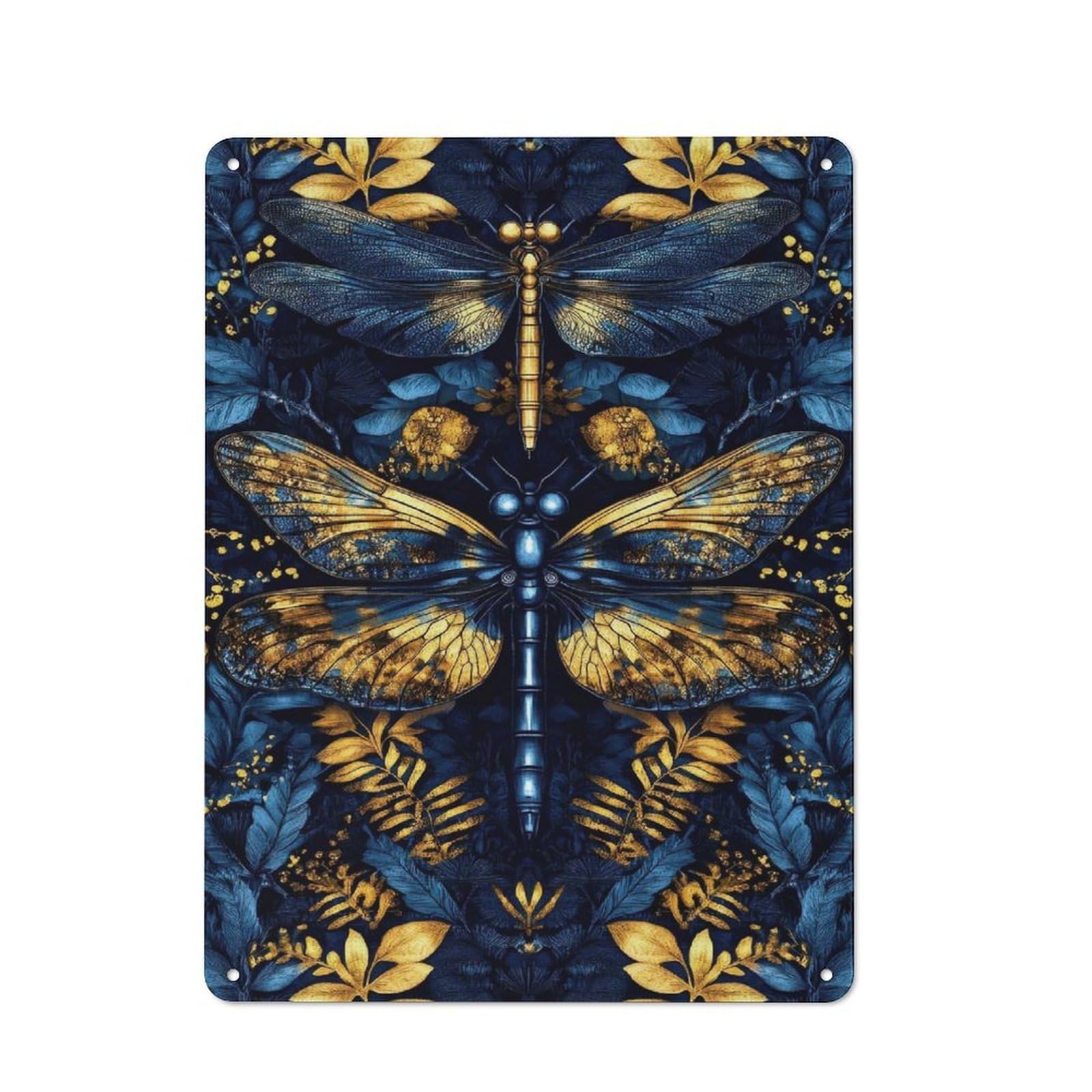 Junmoney Style-10 Dragonfly And Floral Pattern Printed Metal Sign 40X30cm For Café Or Home Bar, For Kitchen And Home Bar Decor, For Cafés, Pubs And Restaurants