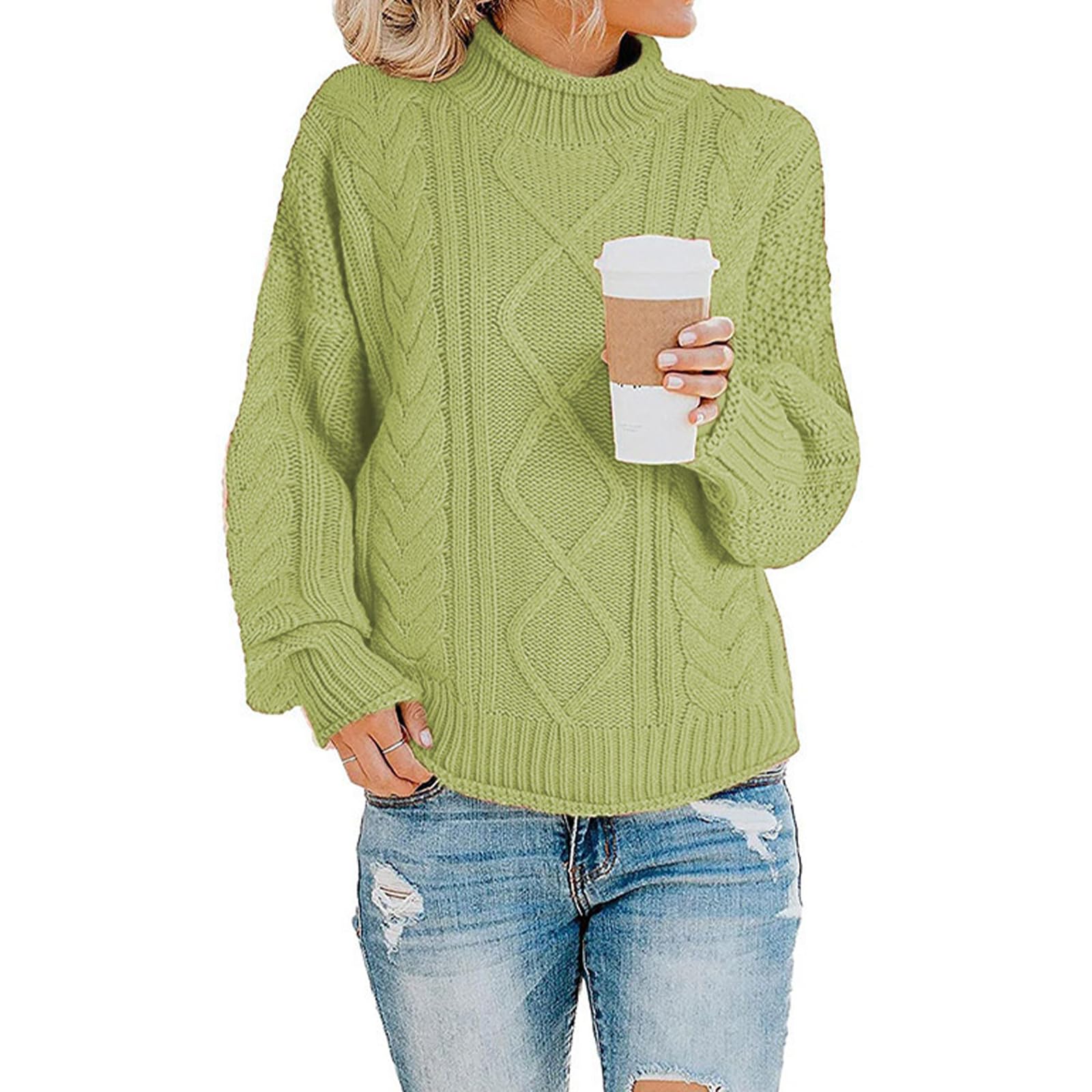 Womens Oversized Sweaters Textured Turtleneck Knitted Pullover Tops Fall Winter Casual Loose Long Sleeve Sweaters