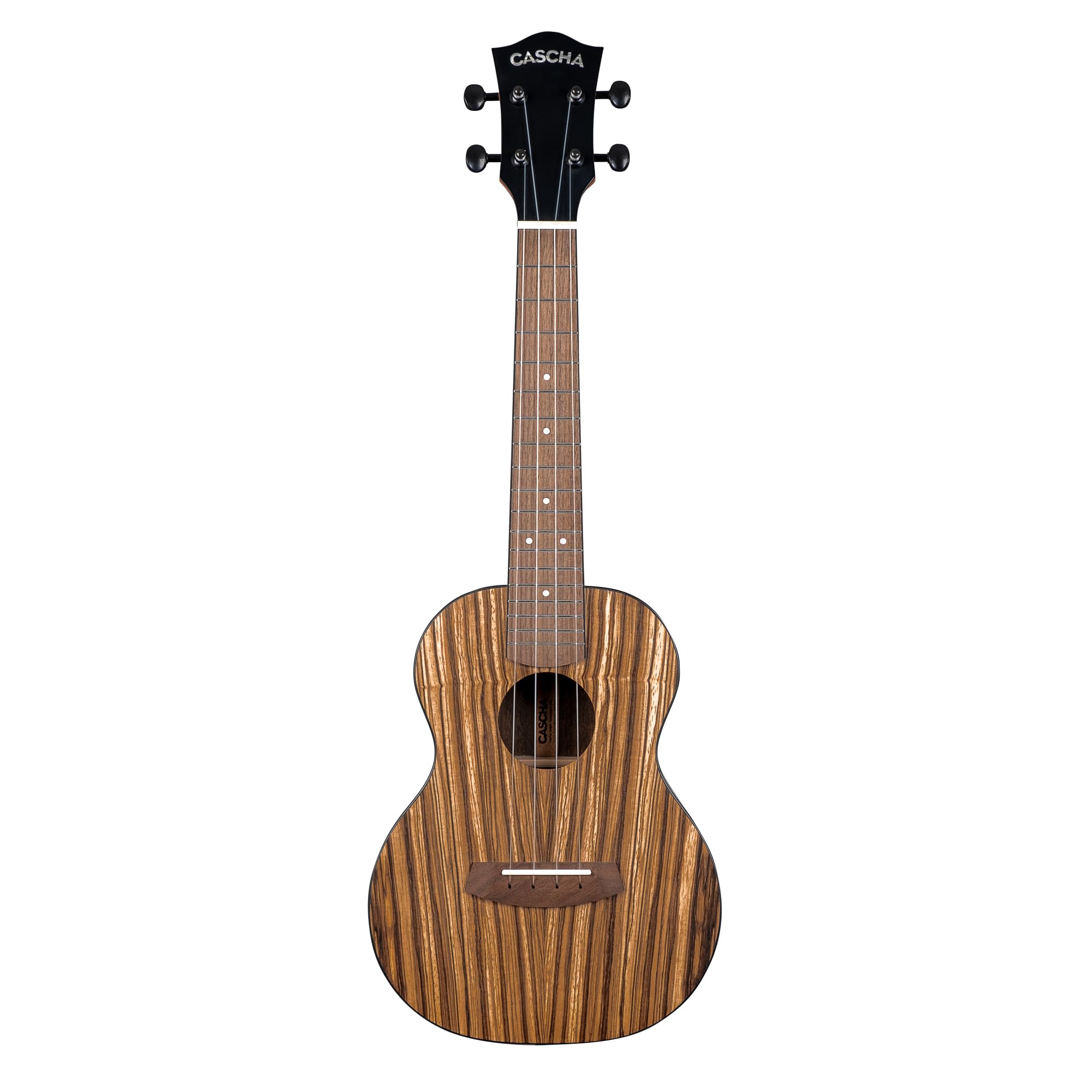 CASCHA Ukulele Zebra Wood – Hochwertiges Zebraholz, Warmer Klang, Okoume Hals, Walnuss Griffbrett, Matte Finish, Cascha Carbon Strings, inkl. Tragetasche - Concert