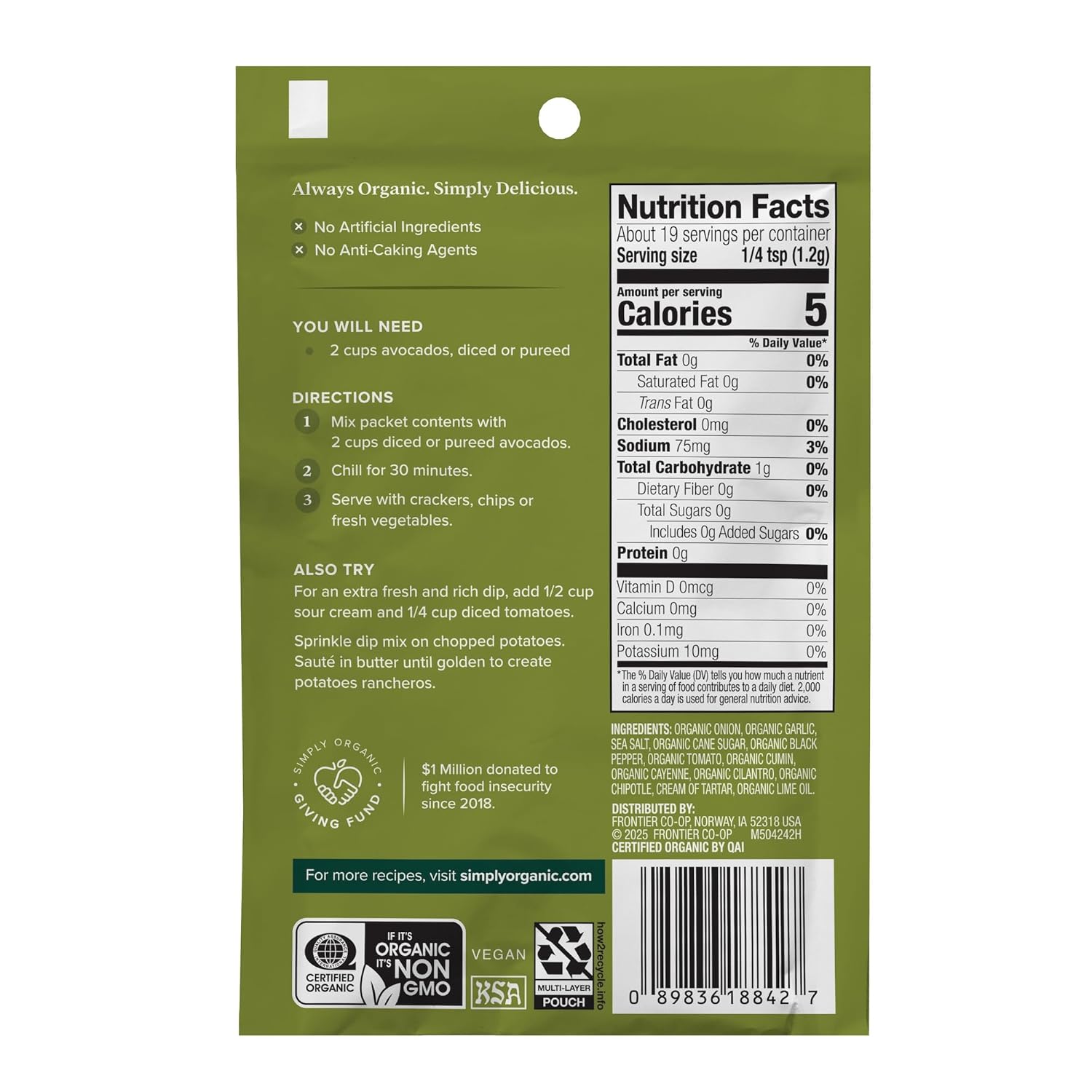 Simply Organic Guacamole Dip, Certified Organic, Gluten-Free | 0.8 oz | Pack of 12