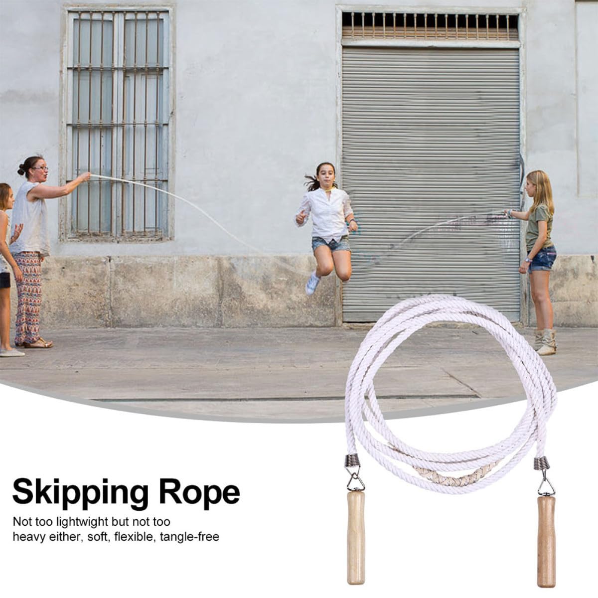 ORFOFE Cuerda para Saltar de Lino Mango de Madera, 7 Metros para 5-7 Personas, Cuerda de Resistencia Grupal para Ejercicio al Aire Libre y Clases de Fitness