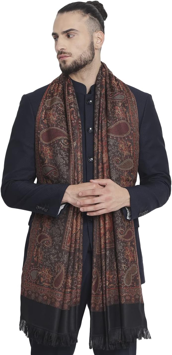 - Woven Mens Fine Wool Stole, Stiped Design, Mens Muffler, Warm Cashmere Feel