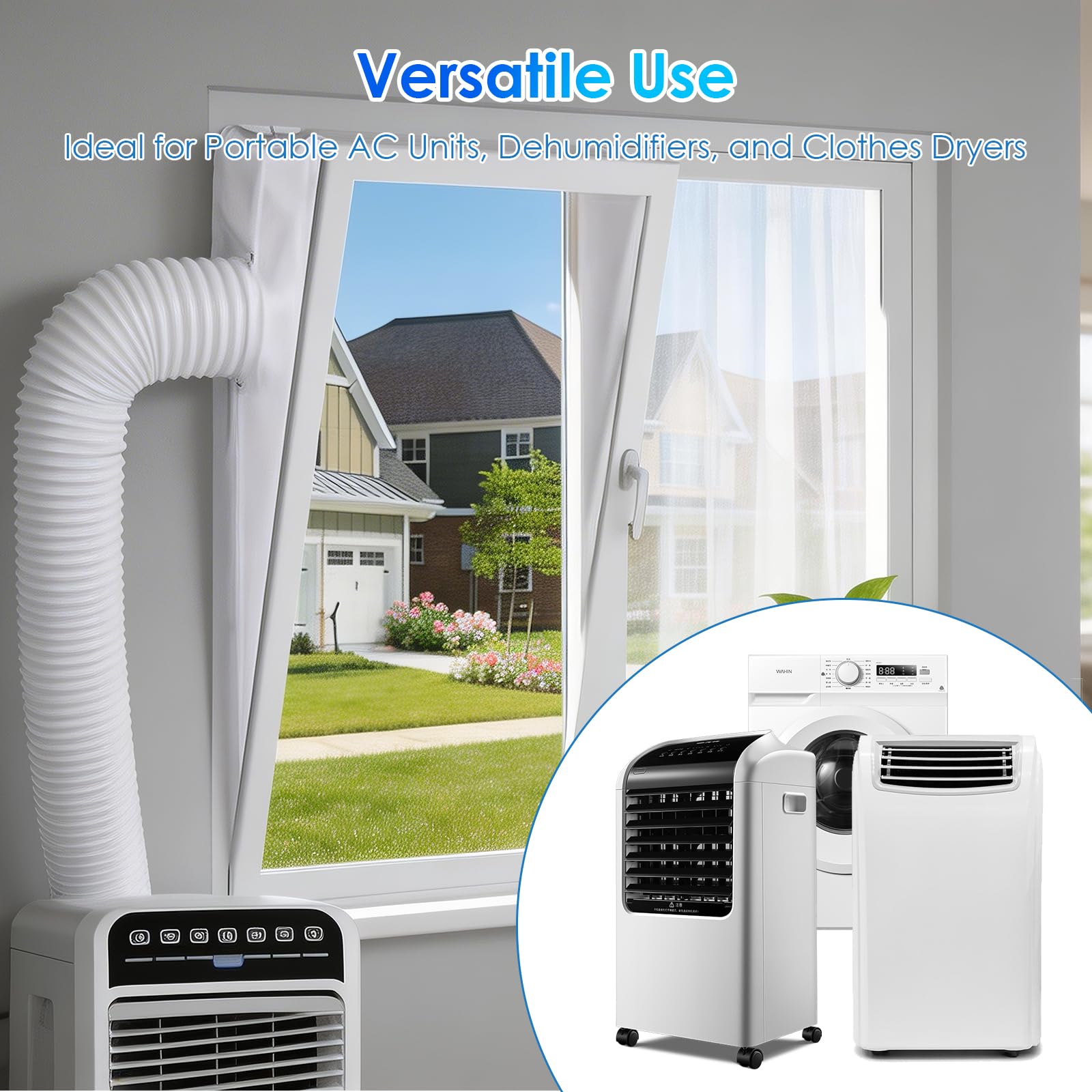 Guarnizione Finestra Condizionatore, 400 cm Kit Finestra Condizionatore Universale con Cerniera, Guarnizione Condizionatori Mobili per Finestre a Vasistas, Compatibile con Qualsiasi Tubo