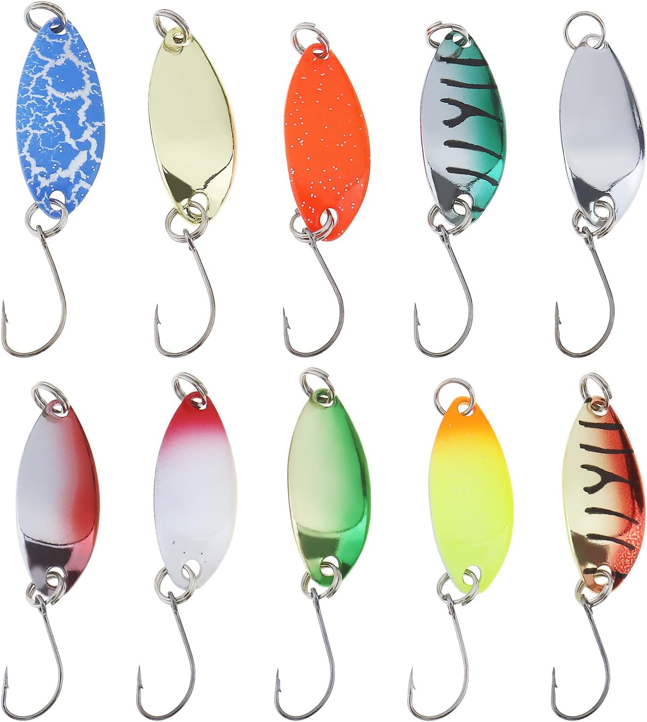 ECSiNG 10PCS Trout Spoons Bait Hard Fishing Lures Sinking Metal Spoons