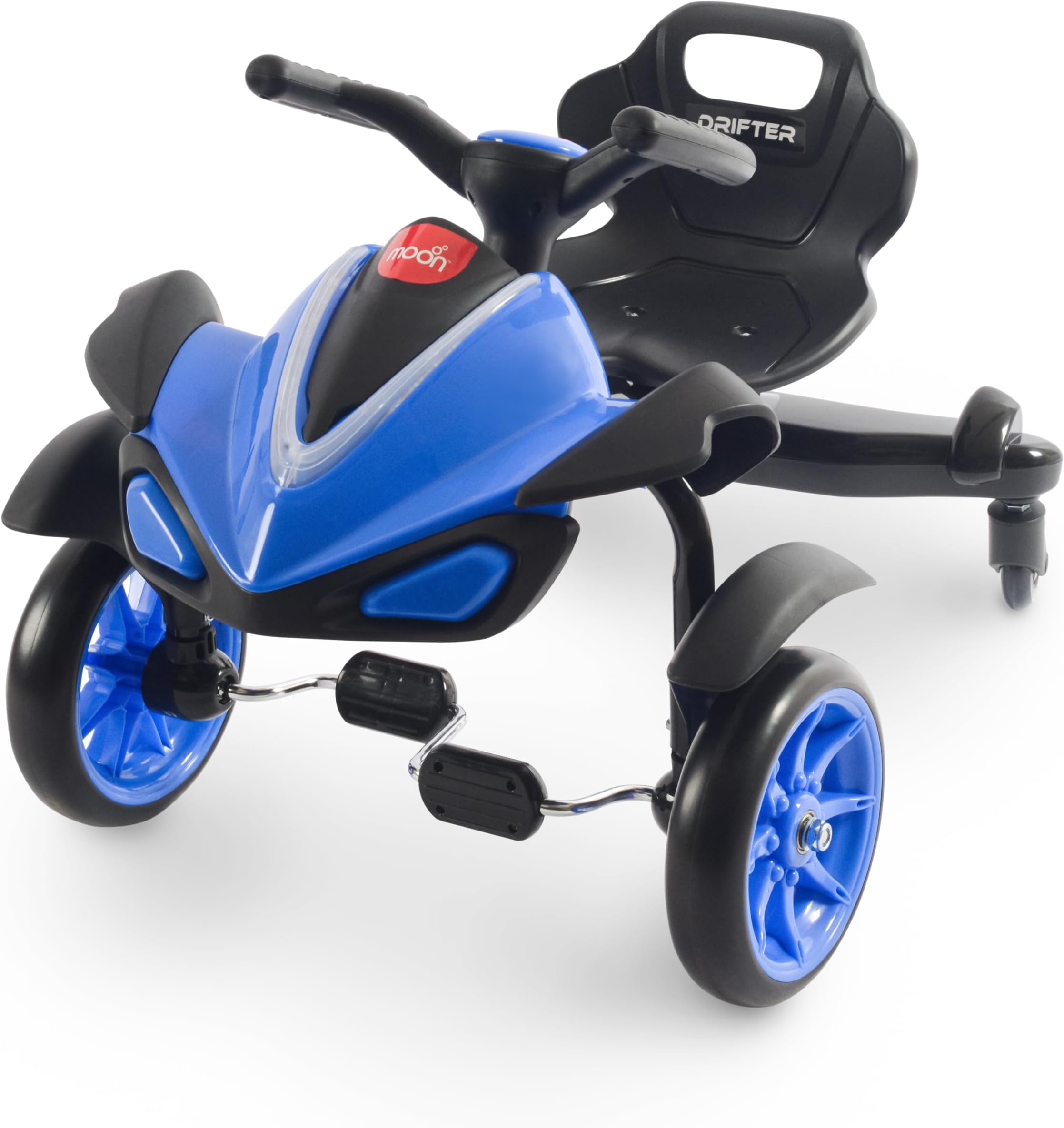 The Moon Brand Drifter Drift Bike 4 Wheel Scooter with Grip Handles, LED Lights, and Pedals for Toddlers/Kids up to 30kgs Perfect for Outdoor and Indoor Play for Boys/ Girls 3 Years and Above-Blue