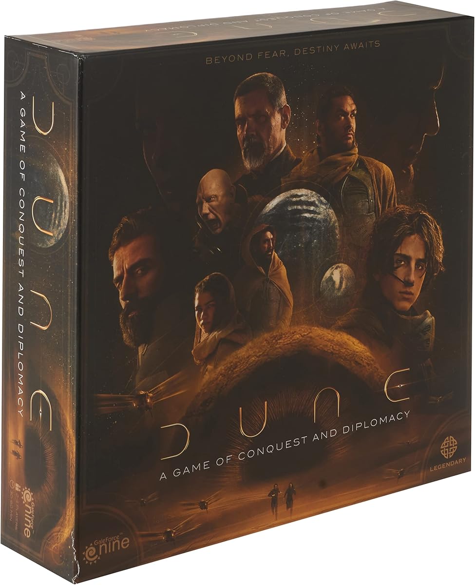 Dune, un juego de conquista y diplomacia, juego de mesa de ciencia ficción, tiempo de juego de 30 a 60 minutos, de 2 a 4 jugadores, para edades de 12 años en adelante