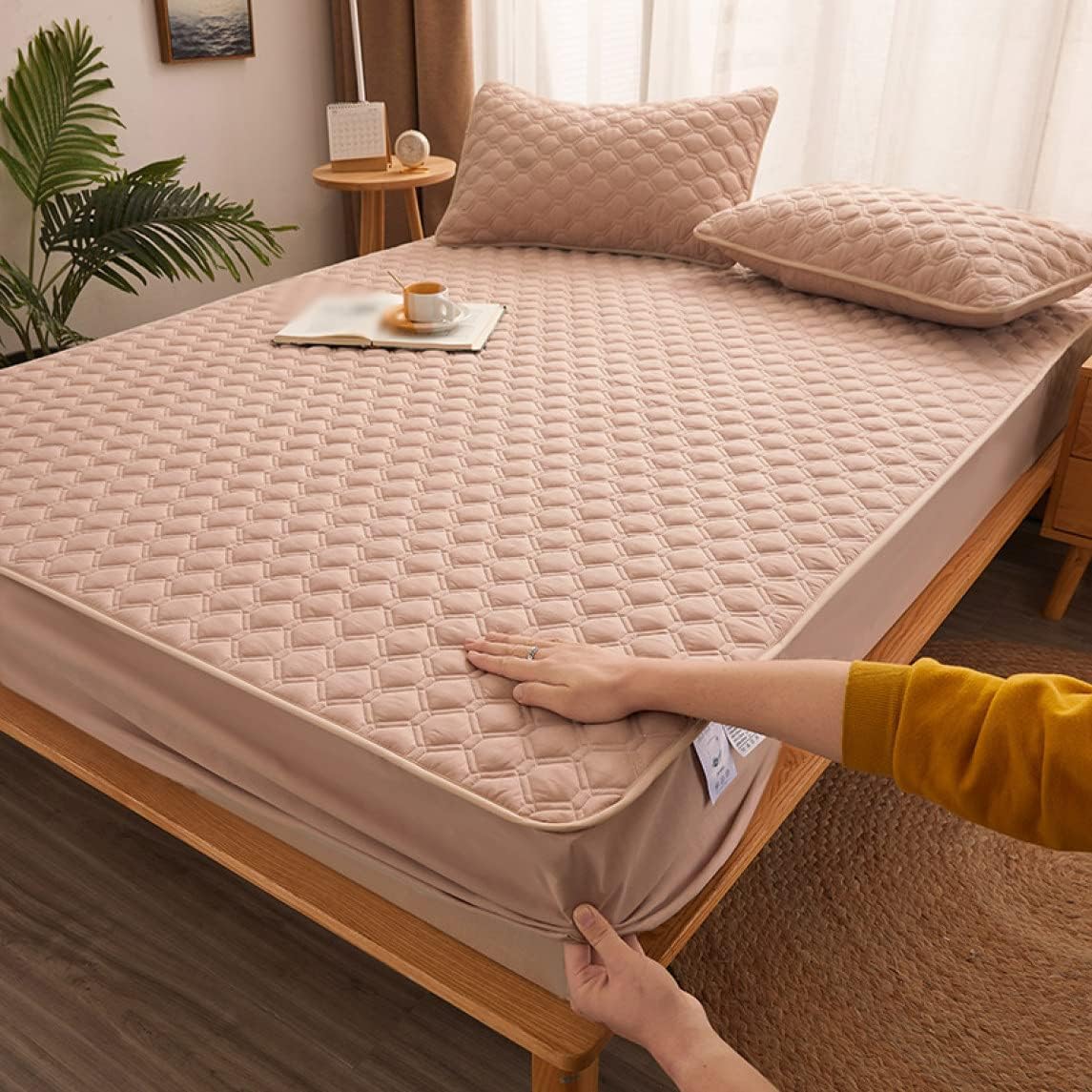 100% cotton mattress pad, single, color, mattress pad, bed pad, all season, peach skin finish, smooth, washable, sweat absorbent, breathable, quick drying, futon mattress pad, bed sheet, 135*190*B, m