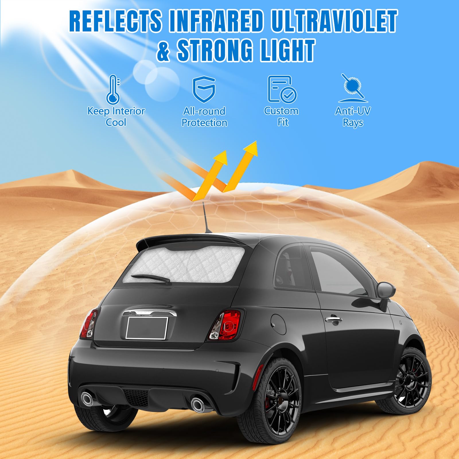 Parasole Lunotto Posteriore Compatibile con Fiat 500 2007-2026, Tendina Parasole Interna per Auto, Pieghevole, Protezione Solare Riflettente per Vetro Posteriore