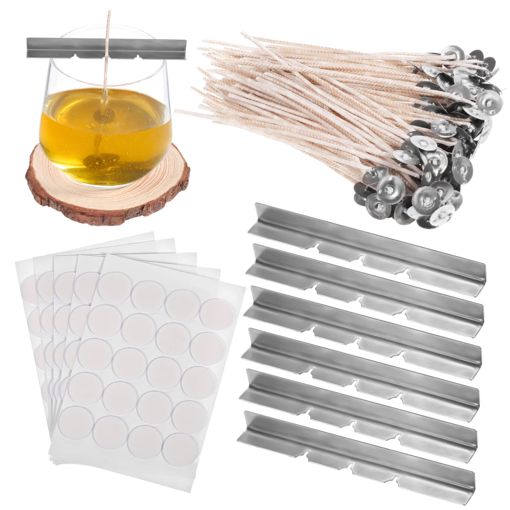 LALAFINA Candle Wick Kit 120pcs Wicks 6pcs Holders 5pcs Tabs for DIY Scented Candles