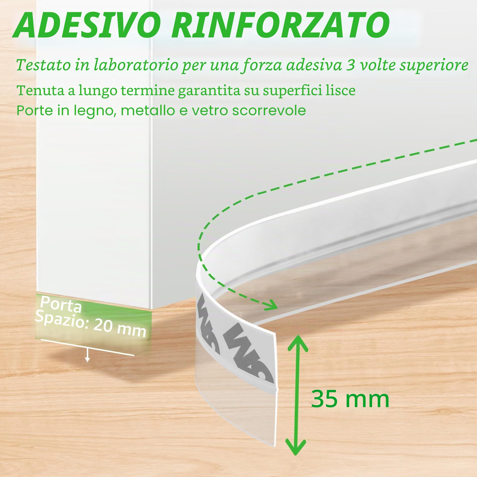 Guarnizione porta finestre in silicone trasparente adesiva 35mm per fessure fino a 20mm