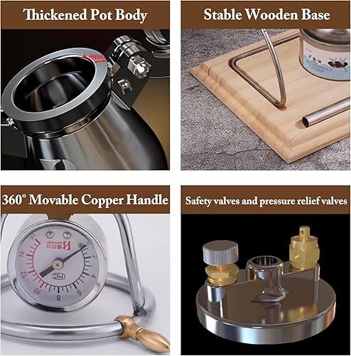 Miniatura 3 de Máquina china de palomitas de maíz de 8.8 fl oz, máquina de palomitas de maíz de acero inoxidable 304 con base de tablero de madera, máquina de