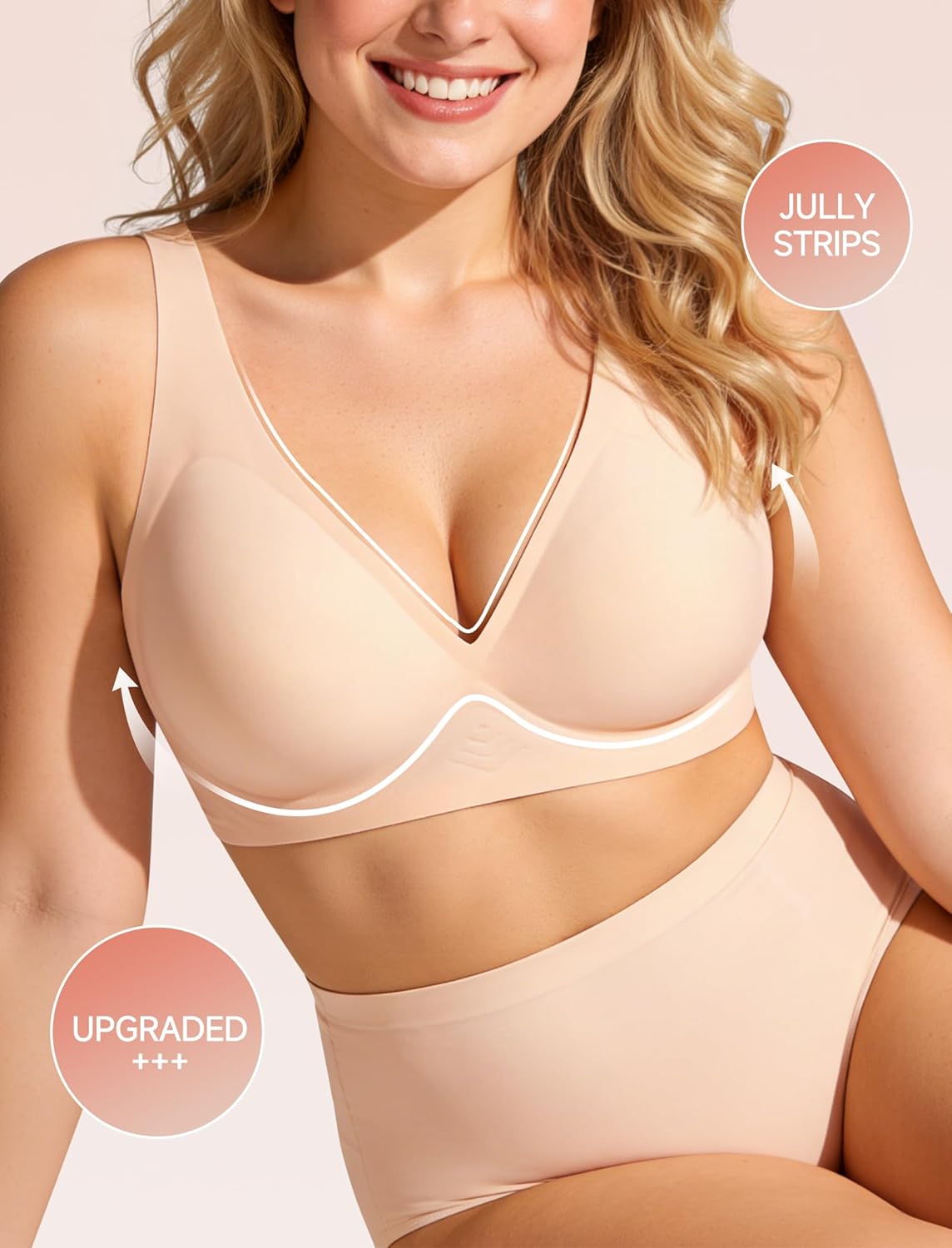 Resides Womens Wireless Bras Seamless Full Coverage T-Shirt Bra with Removable Pads No Underwire Push Up Everyday Bra Nude - Image 2