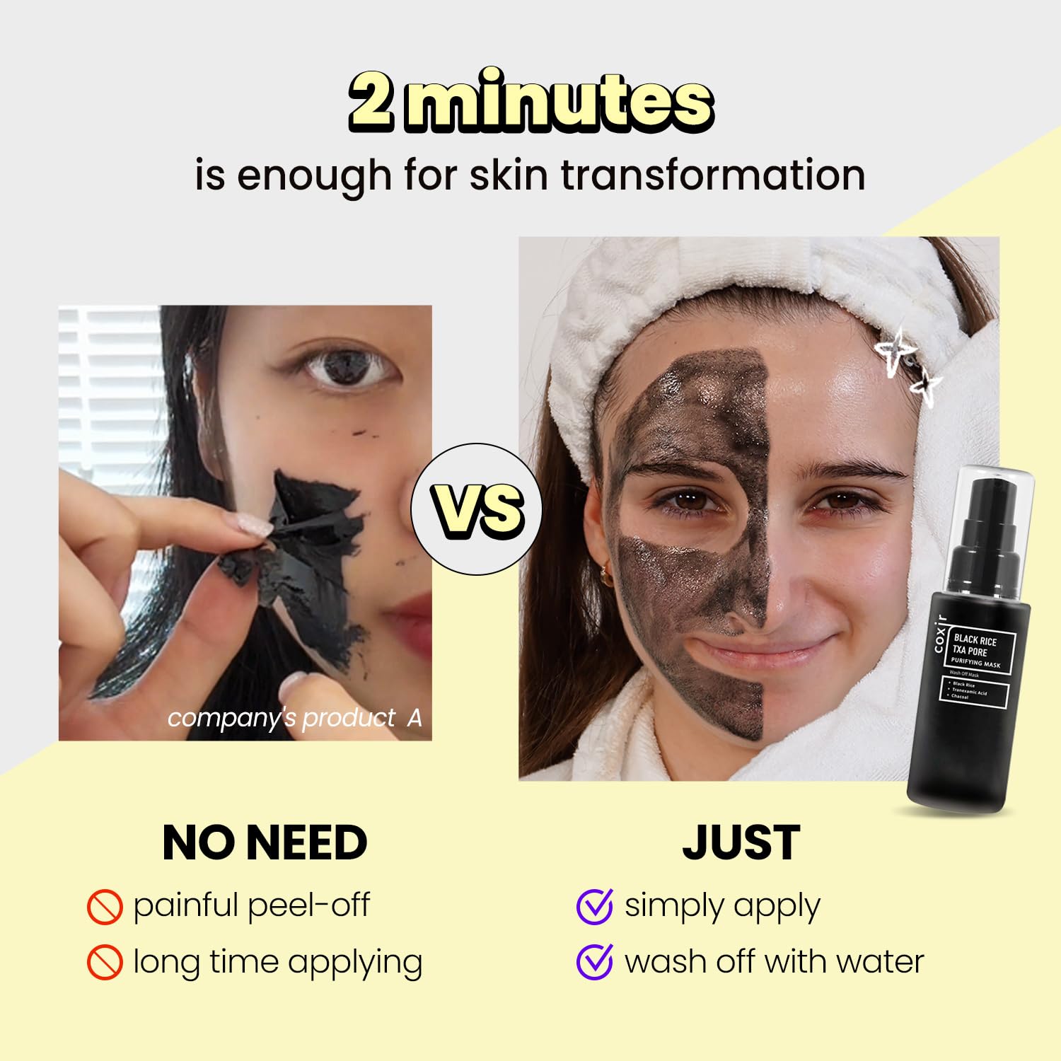 Coxir TXA Black Rice Pore Mask – Korean 3-in-1 Wash-Off Mask Serum| Pore Purifying, Blackhead Care, Hydrating, Skin Toning Treatment with TXA & Black Rice |Vegan K-beuaty Face Mask [50ml/1.69 fl.oz] - Image 5