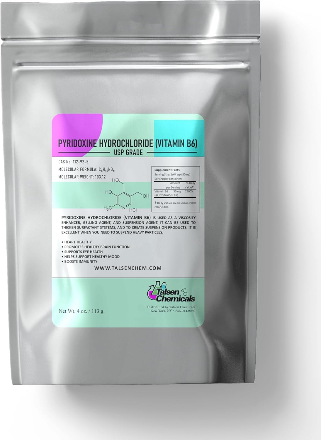 Amazon.com: Talsen Chemicals Vitamin B6 Powder (4 Oz / 113 Gram ...