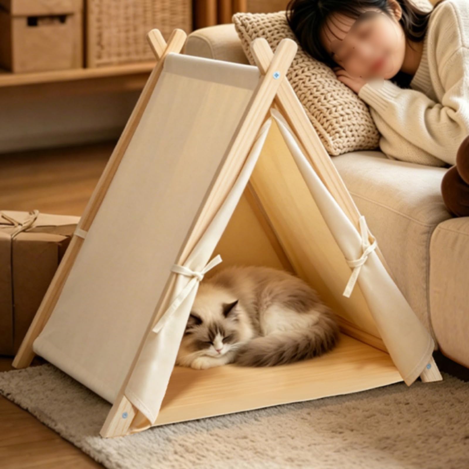 Portable Shelter Tenda Letto per Gatto Cuccia Rifugio Casetta Chiuso in Oxford 600D con Struttura in Legno Facile da Piegare E con Rivestimento Lavabile Adatto per Casa Salotto Camera da Letto