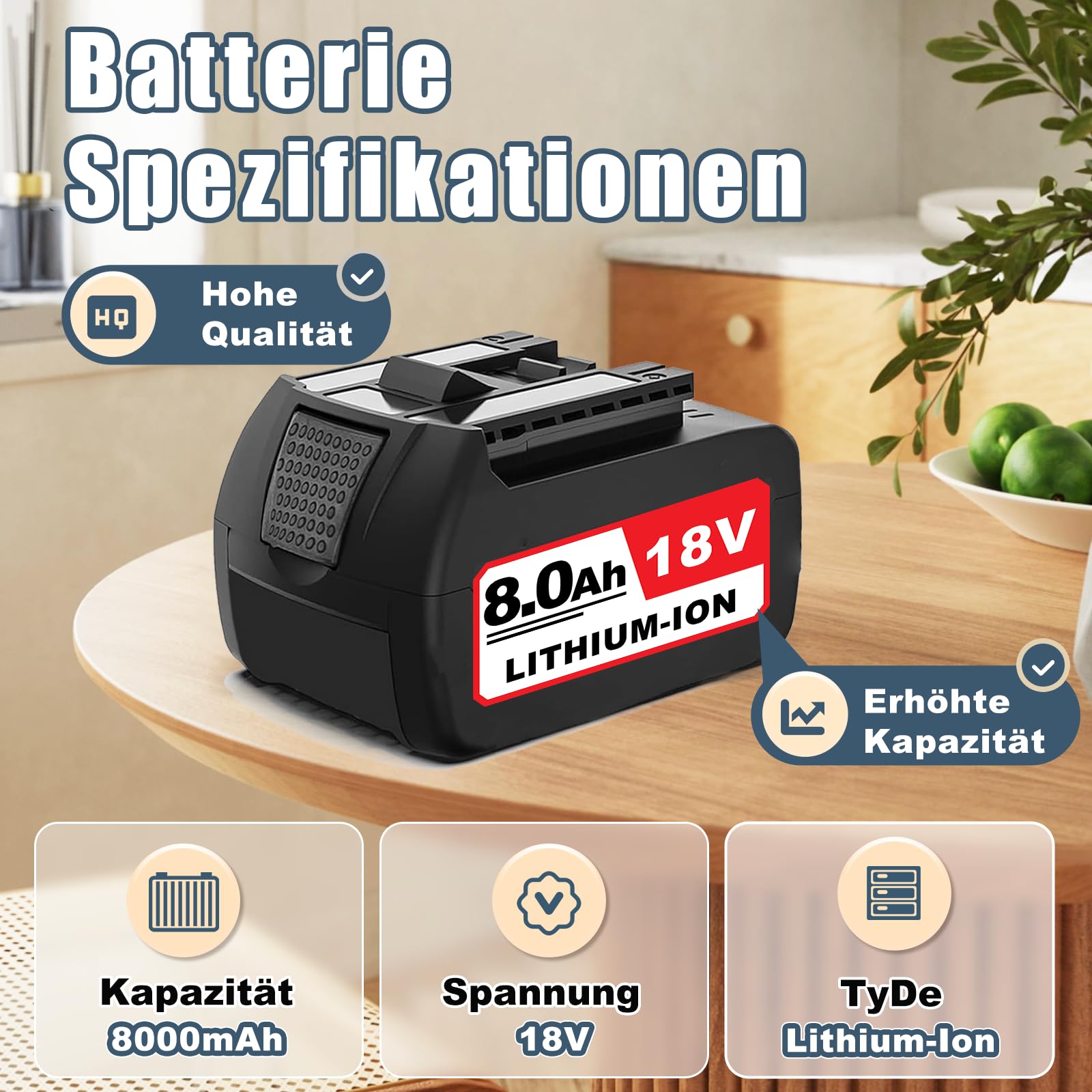 8000mAh Ersatzakku für Bosch Akku 18V Kompatibel mit Bosch 18V Akku Li-ion 8.0Ah Akkus BAT618 BAT609 BAT609G BAT619 BAT619G BAT612 BAT622 mit LED-Anzeige (3PACK)