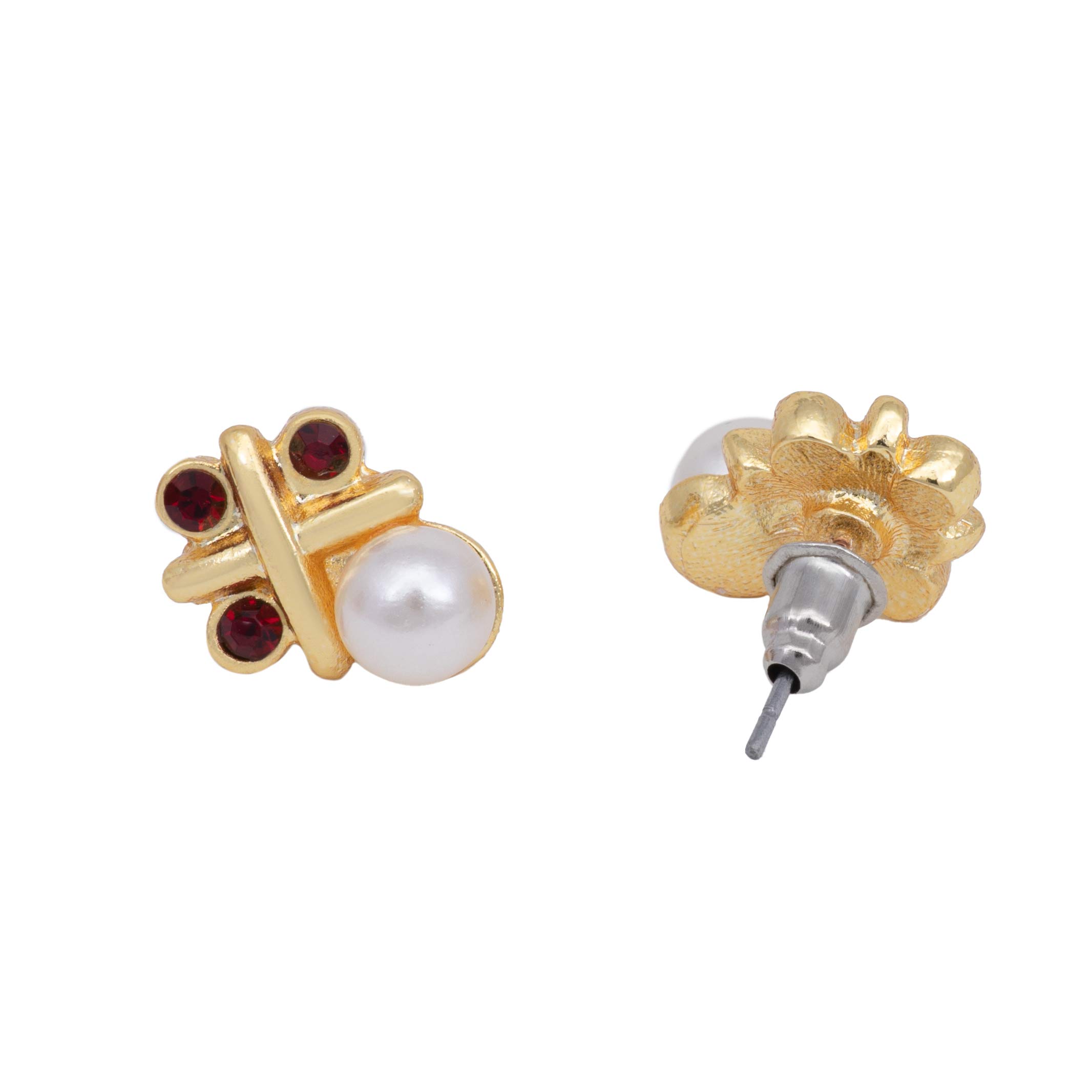 Tone Pearl Hug Kiss Stud Earrings