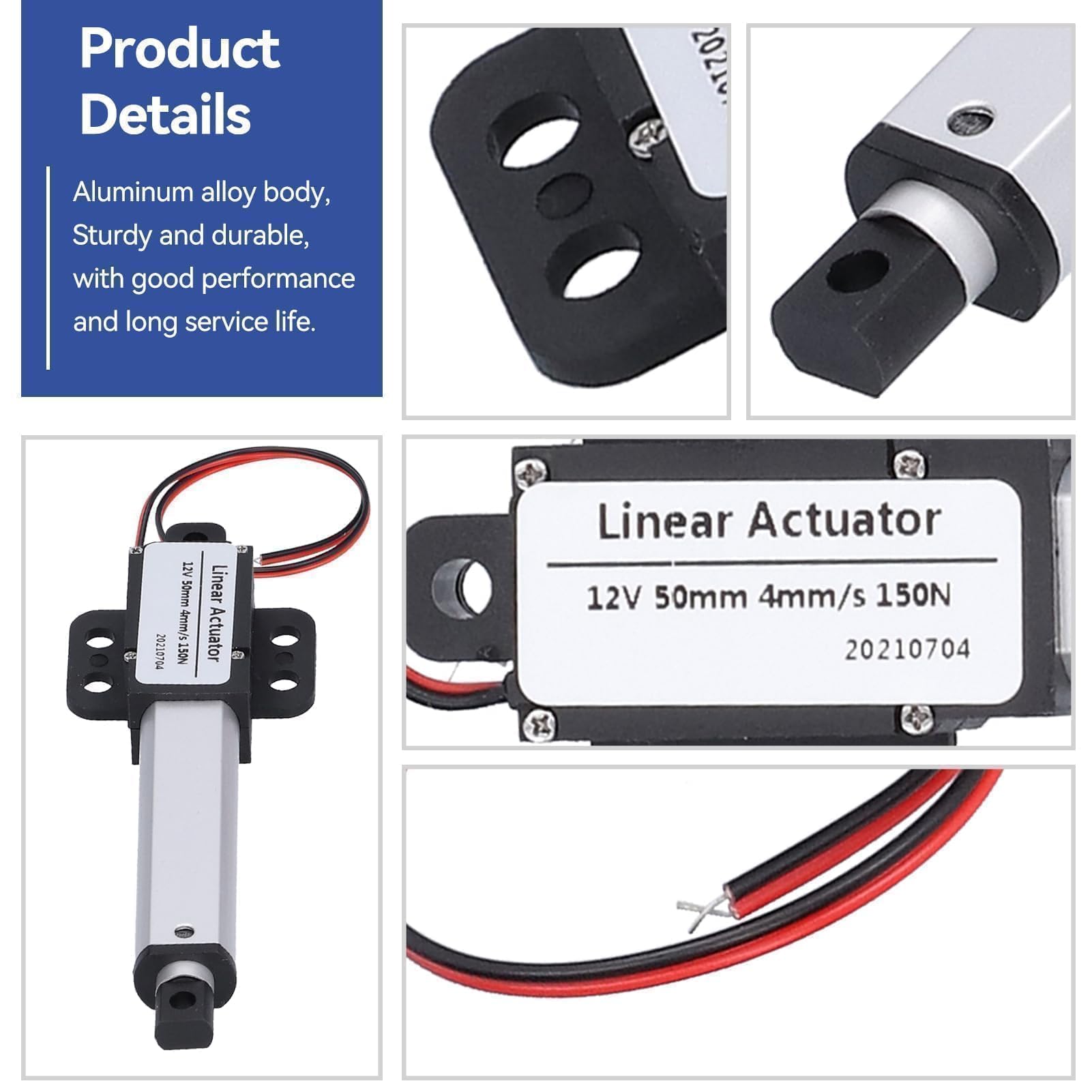 Linearaktuator Mini Electric Linear Motion, 50 mm Linearaktuator, 50mm-4mm/s-150N 12 V DC Mini Electric Linear Actuator Motor Interner Endschalter Lineartechnik-Aktuatoren für die Automobilindustrie