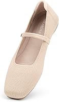 NIEARDAN Women's Square Toe Ballet Flats - Comfy Breathable Knit Mary Jane Slip-On Shoes for Work & Casual