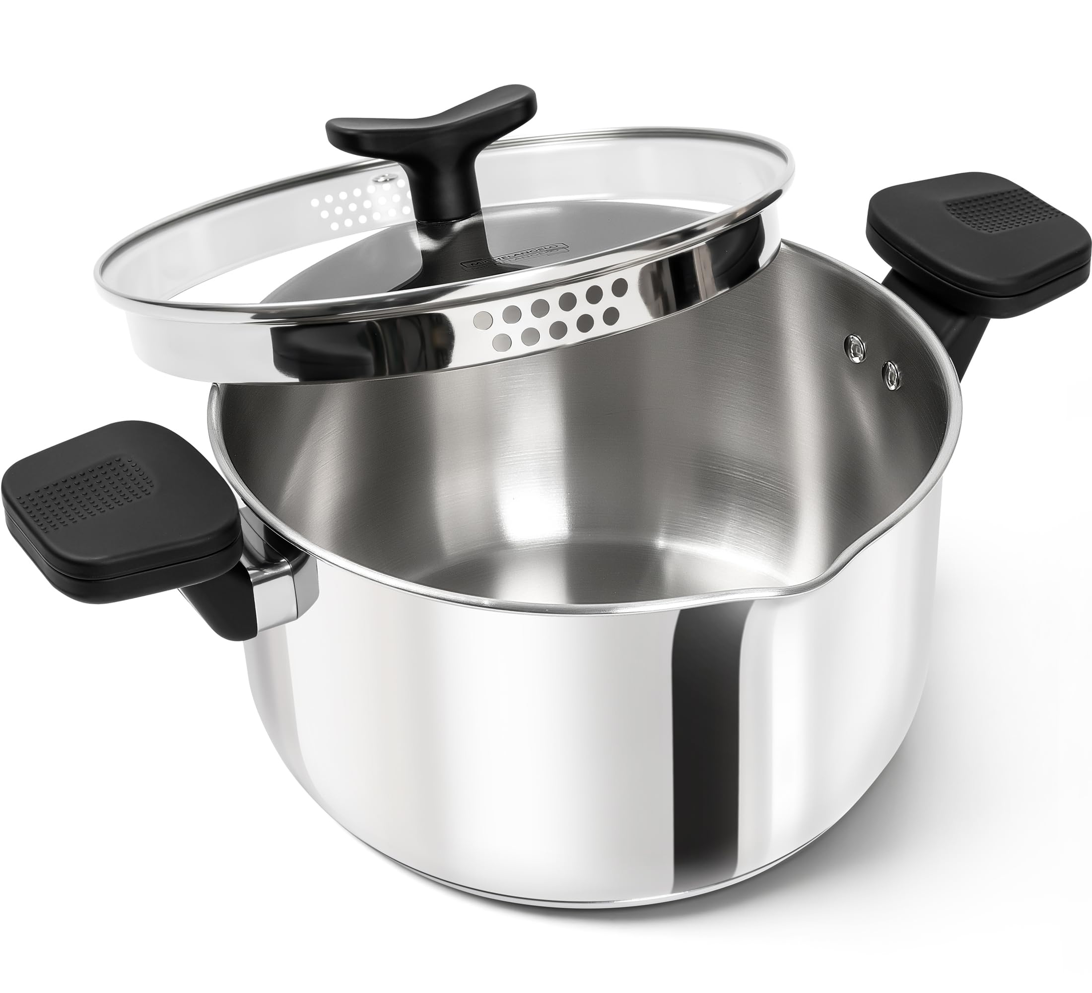 MICHELANGELO Olla de pasta de acero inoxidable con tapa coladora, olla de inducción de 6 cuartos con tapa, olla de espaguetis de 6 cuartos con tapa coladora