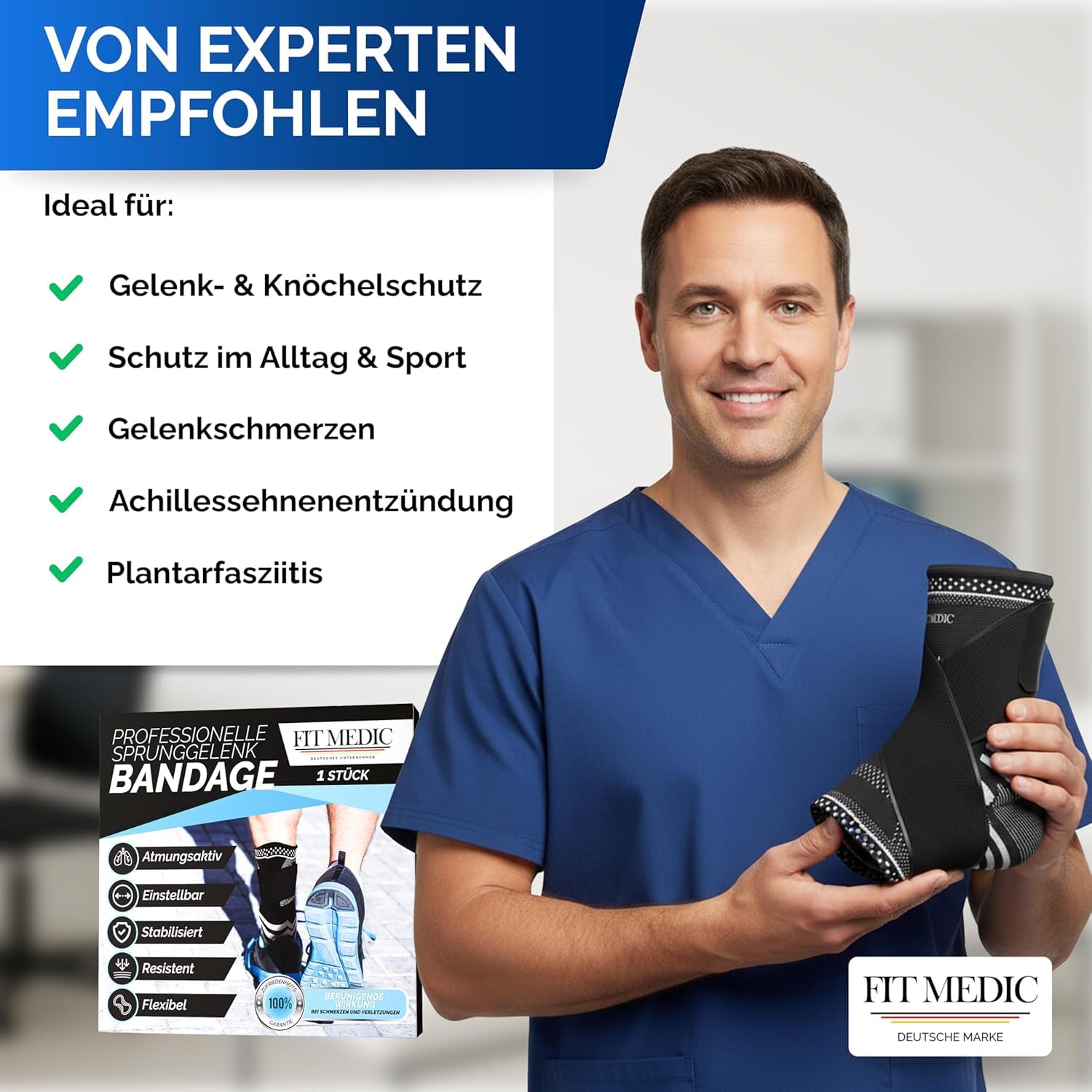 Premium Sprunggelenkbandage mit Gel-Pad | Medizinische Fußbandage stützend & einstellbar | Unisex Knöchel-bandage für Sprunggelenk Sport&Alltag Achillessehne Knöchelschutz gegen Überlastung