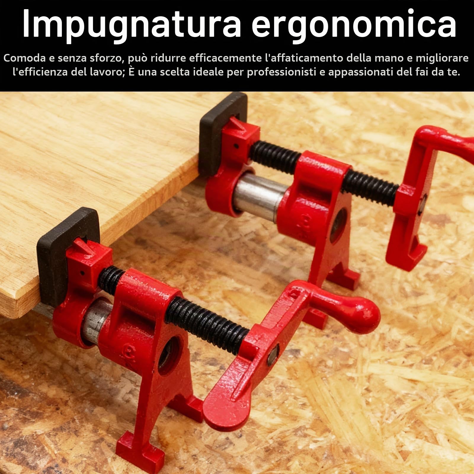 Set Di 6 Morsetti Per Tubi Da 3/4", 4 Morsetti A Sgancio Rapido con 2 Tubi In Acciaio Da 60 cm per Lavorazioni Di Falegnameria Fascette Stringitubo Per La Lavorazione Del Legno