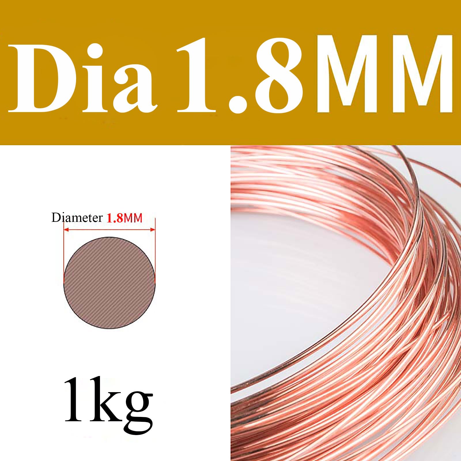 COYOUCO Copper Wire, 1.6/1.7/1.8/2Mm Diameter, 1Kg Weight, Bare Solid Copper Wire for Crafting, Jewelry, Electrical, Industry,1.8mm*1kg