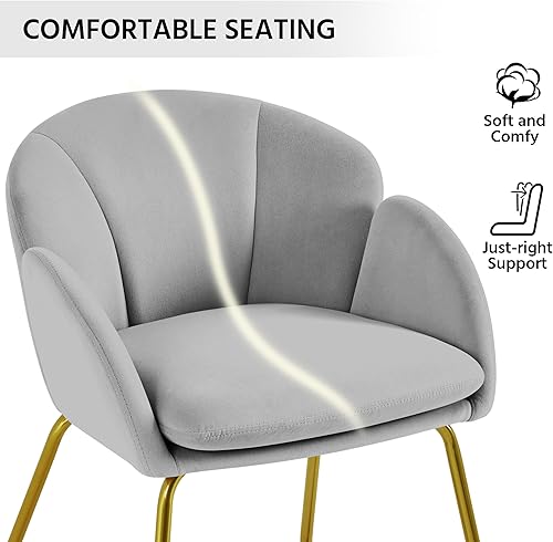 Miniatura 7 de Yaheetech Silla de comedor de terciopelo, sillón en forma de flor con patas doradas, silla lateral tapizada para cocina, comedor, sala de estar,