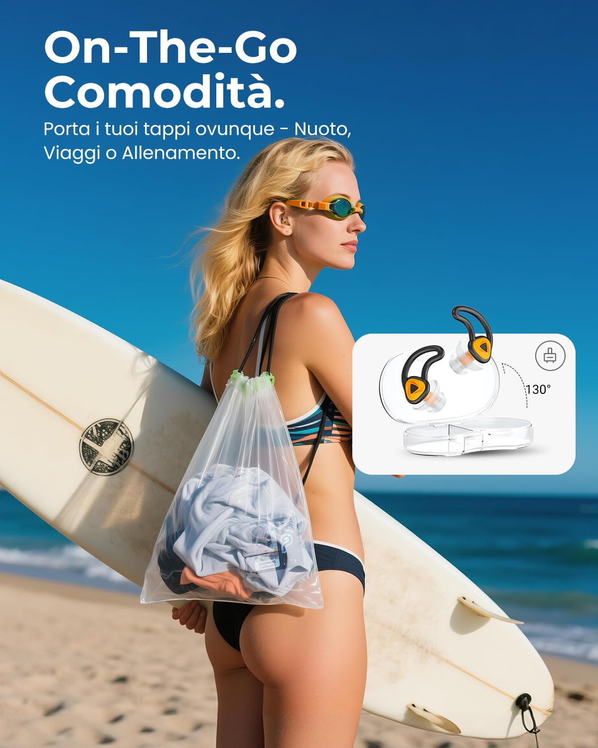 Hearprotek Tappi per orecchie da nuoto, 2 paia silicone riutilizzabile acqua tappi orecchie piscina-Impermeabili per nuotare Bagno Doccia surf (Arancione)