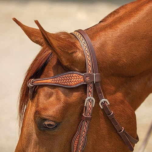 Miniatura 6 de Schneiders Double S Basketweave Futurity Browband Headstall  Llamativo diseño de tejido de canasta  Ajustable ideal para uso diario  Brida de