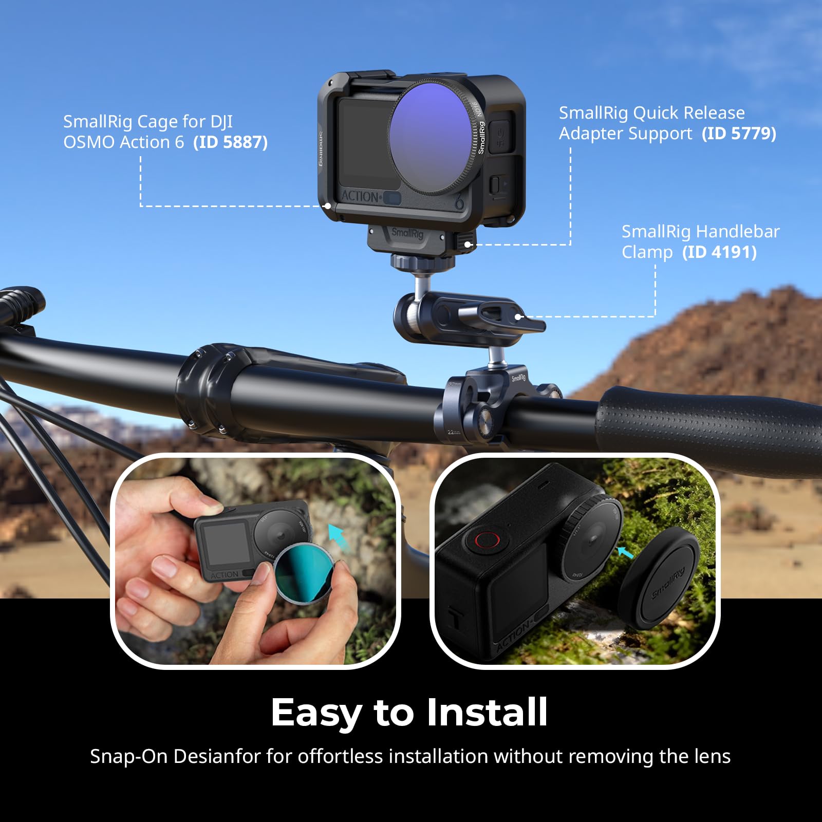SMALLRIG Kit filtri per DJI Osmo Action 6, 6 pezzi ND8 ND16 ND32 CPL UV 1/4 effetto Black Mist Filter, polarizzazione a scatto Neutral Density & Copriobiettivo Silicone Vetro Ottico HD 5967