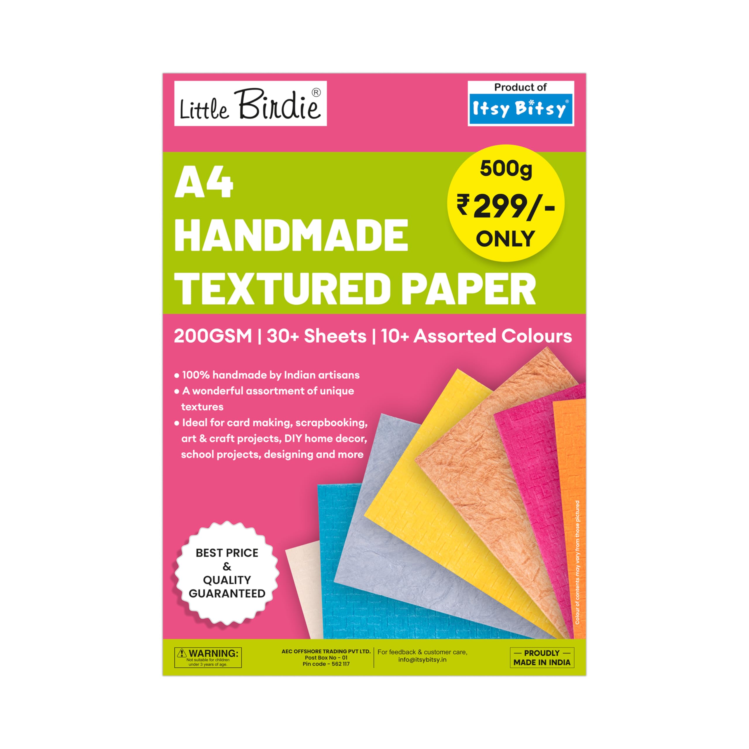 Little Birdie Textured Paper A4 200gsm Assorted Colour 30+ Sheets Pack Craft Cardstock Scrapbooking DIY-image-49