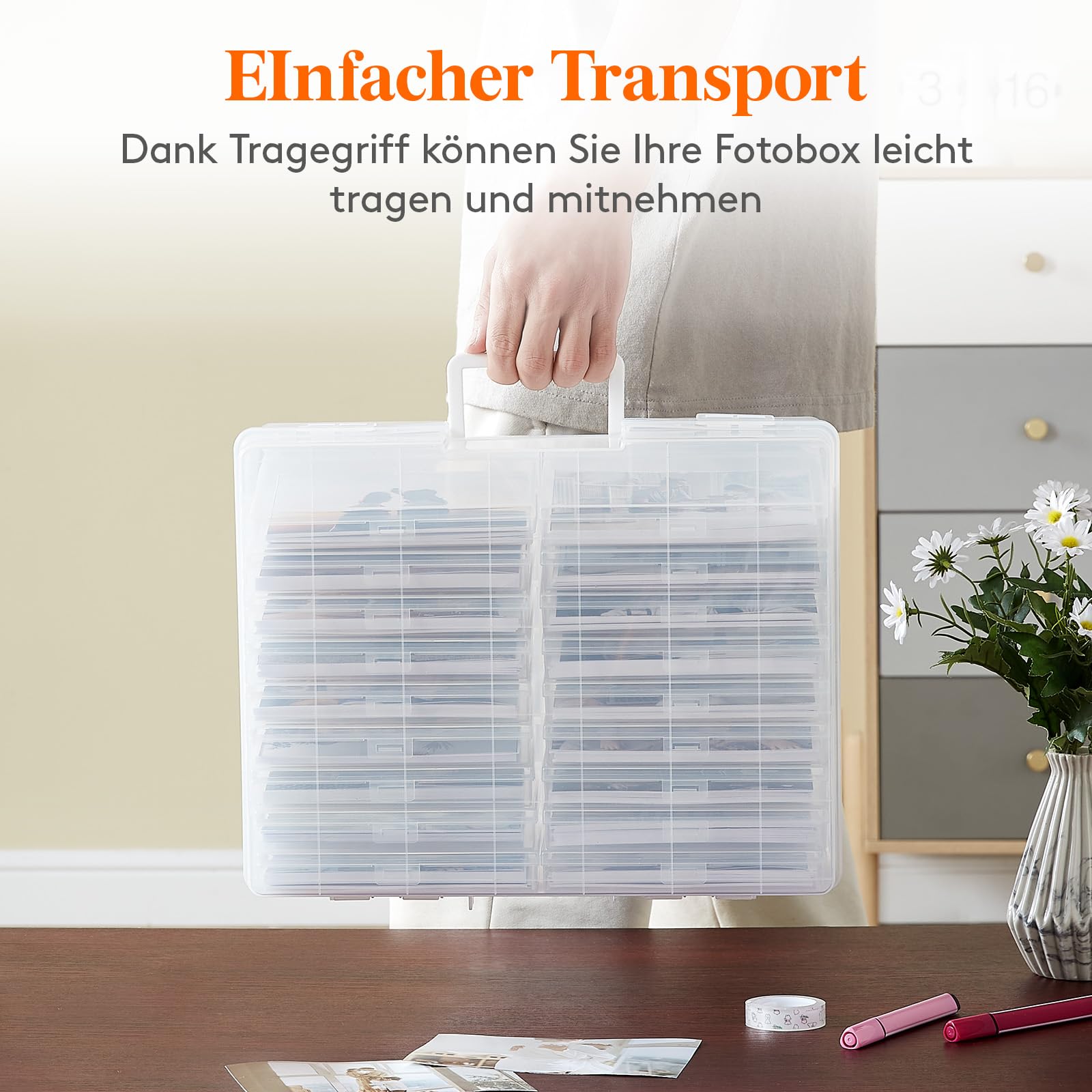 Lifewit Fotoaufbewahrungsbox 10,1 x 15,2 cm, 18 Fotohalter, durchsichtige Fotoboxen, Kunststoff Foto-Organizer