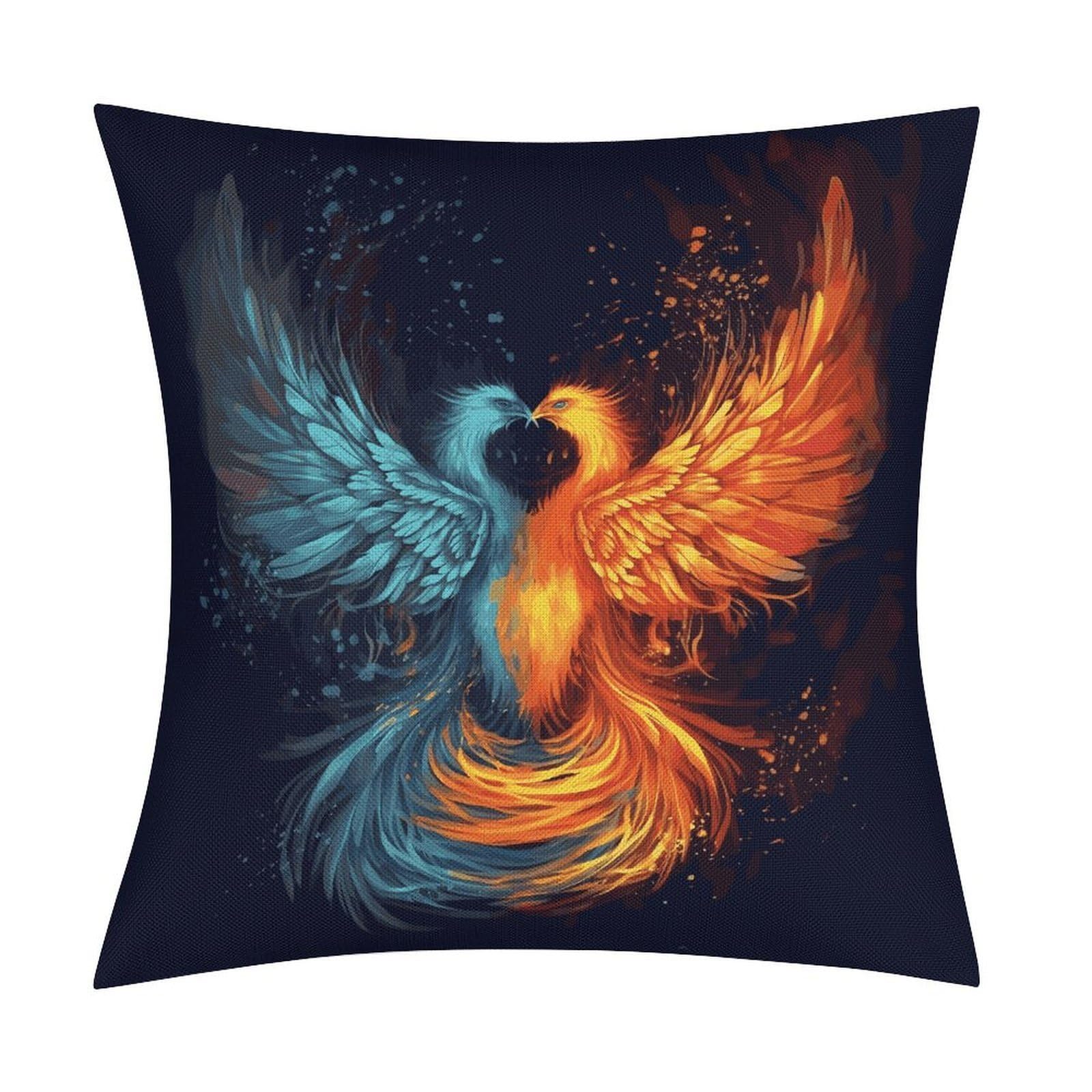Fodpand Style Fire And Water Phoenix Pillow Covers 18X18 Inch, Pillow Cases Boho Farmhouse, Throw Pillow Covers For Couch Sofa Bed Spring Home Decor